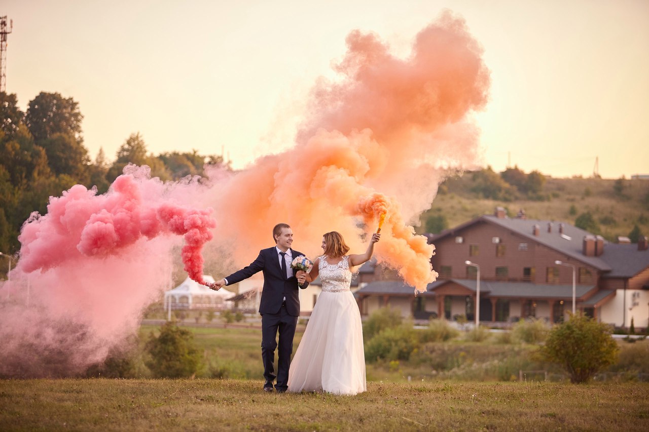 свадебные фото с дымом