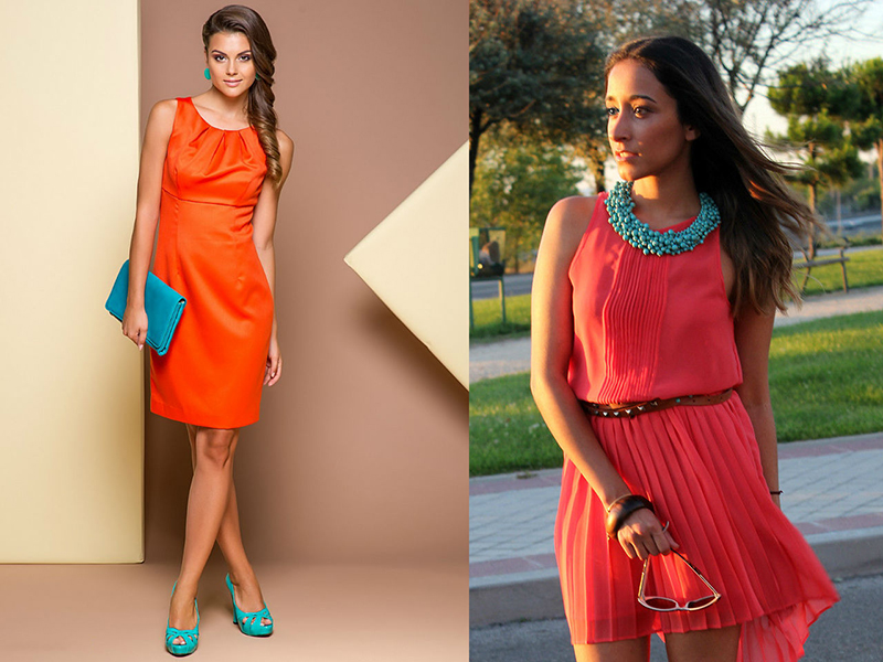 Надевать платье цветное. Оранжевое платье. Коралловое платье. Образ с оранжевым платьем. Бижутерия к оранжевому платью.
