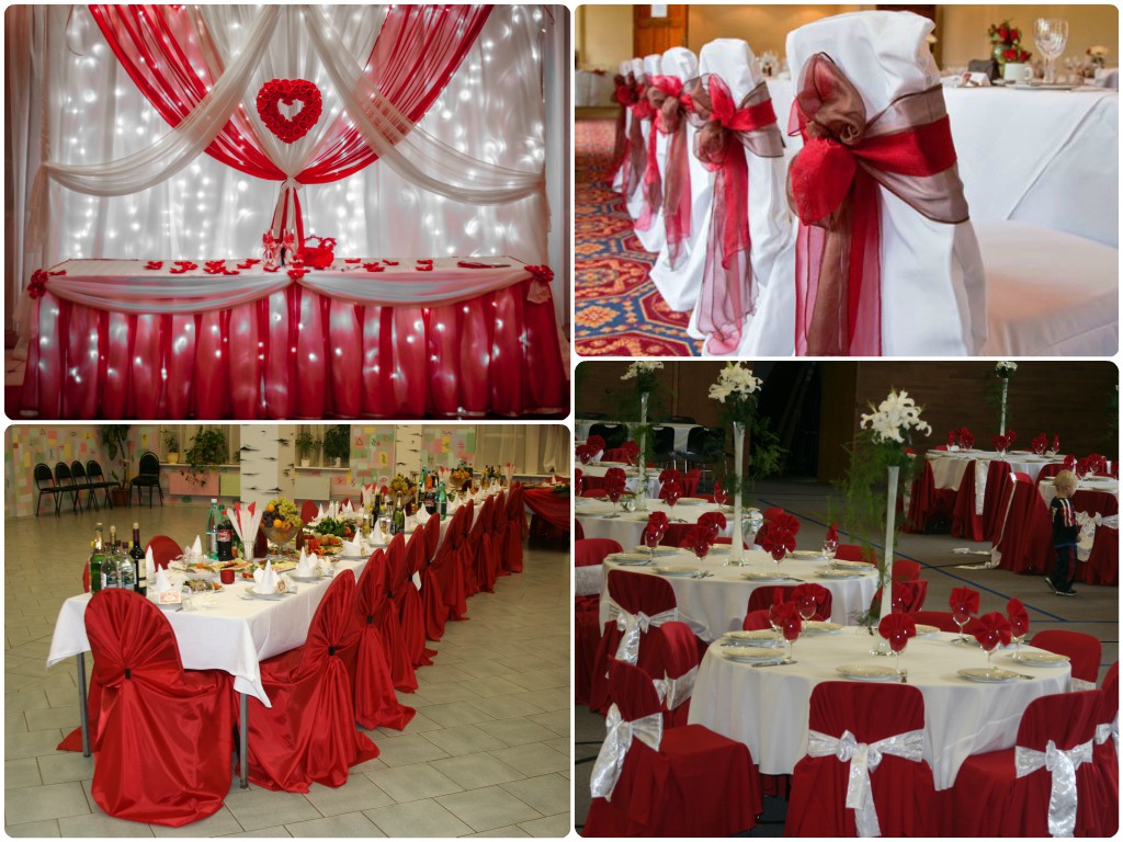 Свадьба в красно-белом стиле: торт, бокалы, оформление зала, украшение нарядов жениха и невесты
